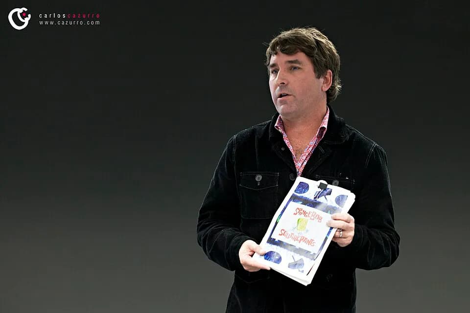 Stephen Hillenburg - Stephen Hillenburg holding the SpongeBob SquarePants bible in 2011
