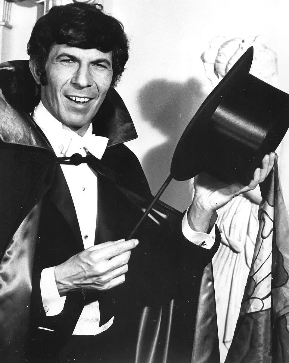 Leonard Nimoy - Photo of Leonard Nimoy from Mission Impossible.  As Paris, Nimoy poses as a famous magician to help the IMF foil a take-over of a European country.  This was the first 3-part Mission I