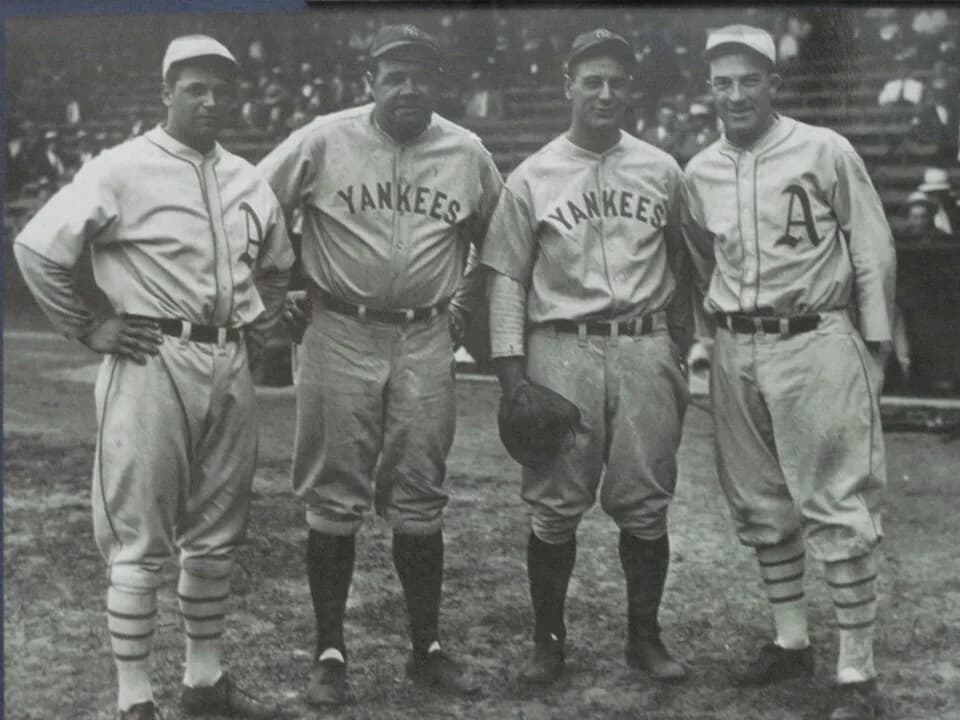 Babe Ruth - Baseball players Jimmie Foxx, Babe Ruth, Lou Gehrig, and Al Simmons