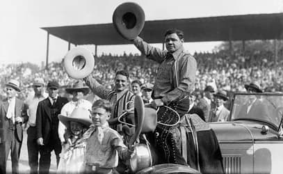 Babe Ruth - Babe Ruth and Lou Gehrig promoting the World Series of Rodeo at Dexter Park in Queens, New York, 1928.
