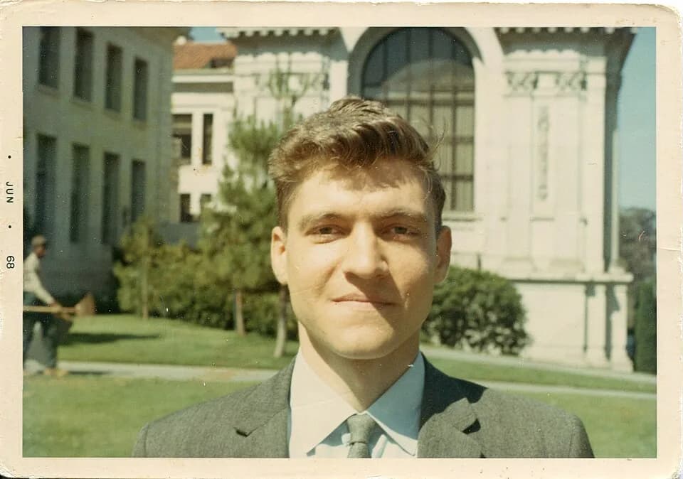 Ted Kaczynski - Theodore Kaczynski, American mathematician of Polish descent, at UC Berkeley (Berkeley, California) in 1968; Doe Library would be seen in background; Bancroft Library, at left