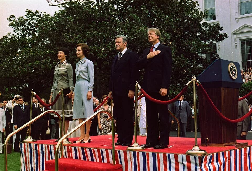 Rosalynn Carter - Jimmy Carter and Rosalynn Carter host arrival ceremony for German Chancellor Helmut Schmidt and Mrs. Helmut Schmidt.
