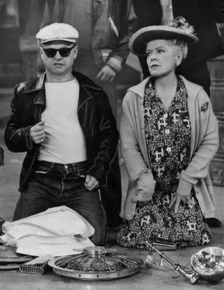 Mickey Rooney - Promotional photo of Mickey Rooney and Spring Byington from the television program December Bride. In this episode, guest star Rooney teams up with Lilly (Byington)to stage a crap gam