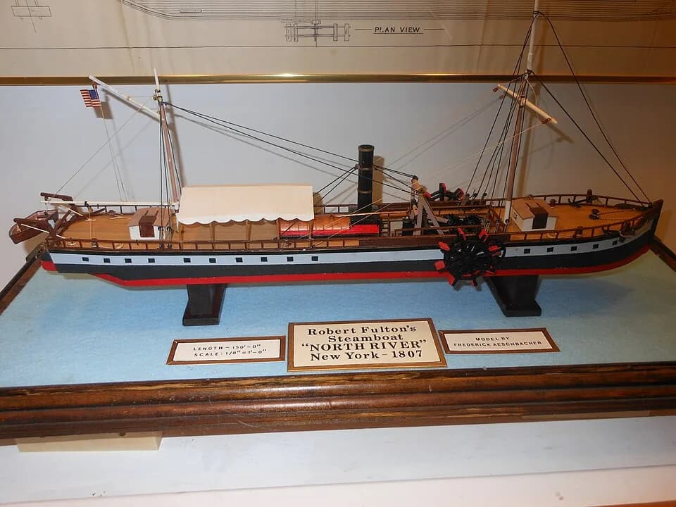 Robert Fulton - A model of the North River Steamboat designed by Robert Fulton at the Hudson River Maritime Museum