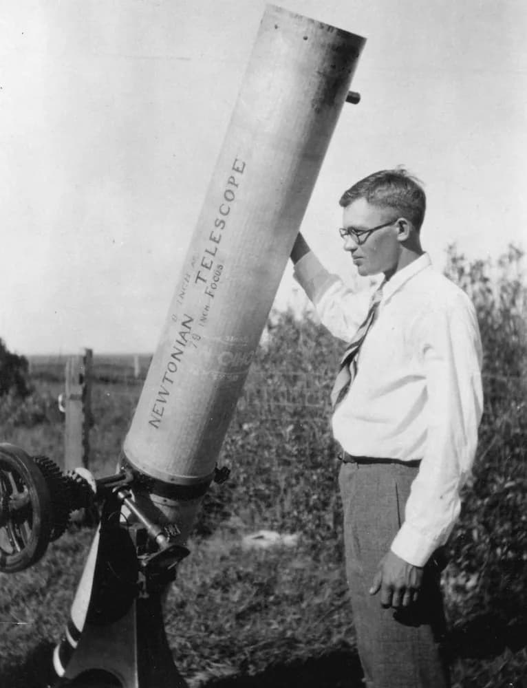 Clyde Tombaugh - The astronomer Clyde Tombaugh, discoverer of Pluto here shown with his homemade 9-inch telescope.