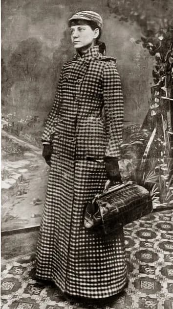 Nellie Bly - American journalist Nellie Bly, in a publicity photo for her around-the-world voyage. Caption on the original photo reads: "Nellie Bly, The New York WORLD'S correspondent who place a gird