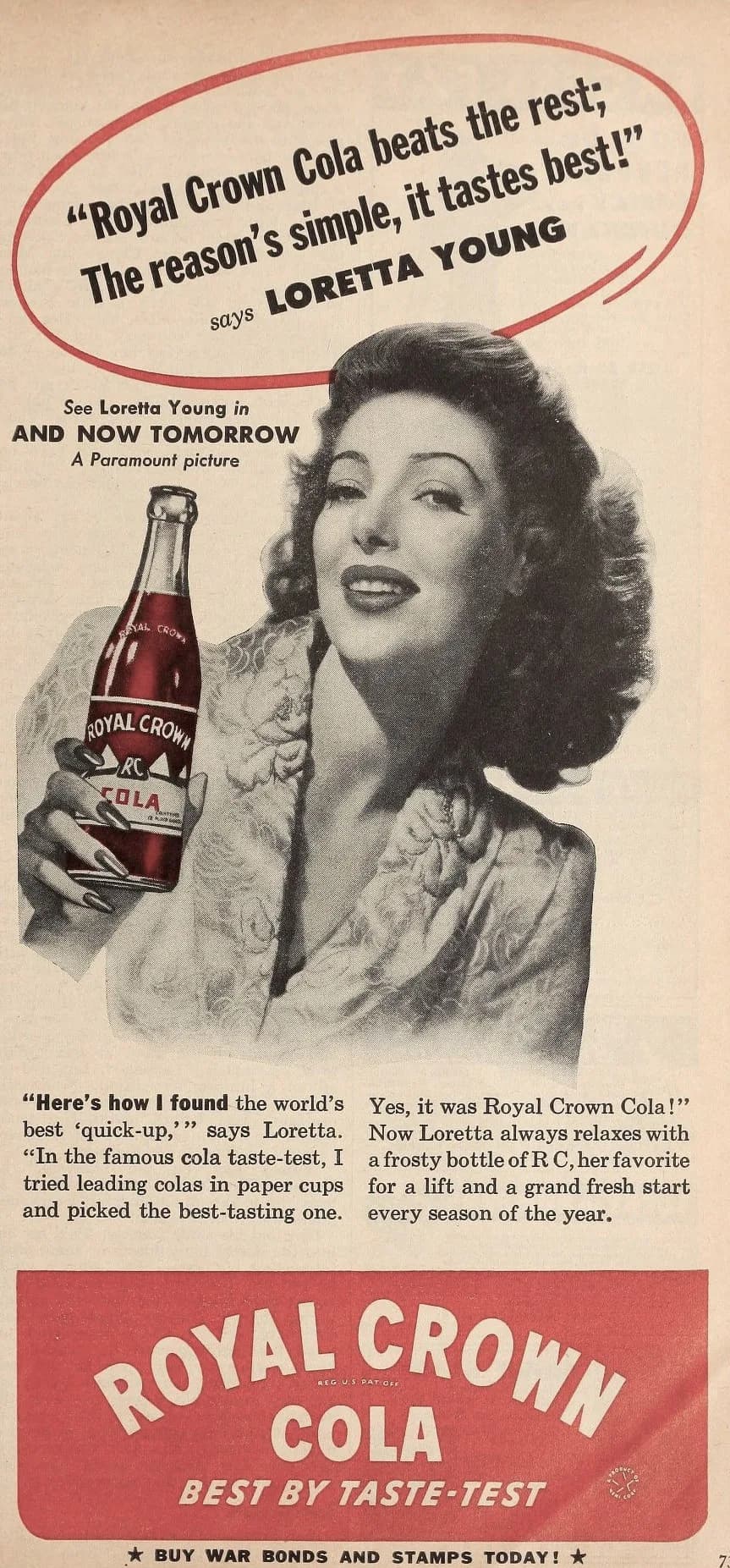 Loretta Young - Royal Crown Cola beats the rest, says LORETTA YOUNG, 1945