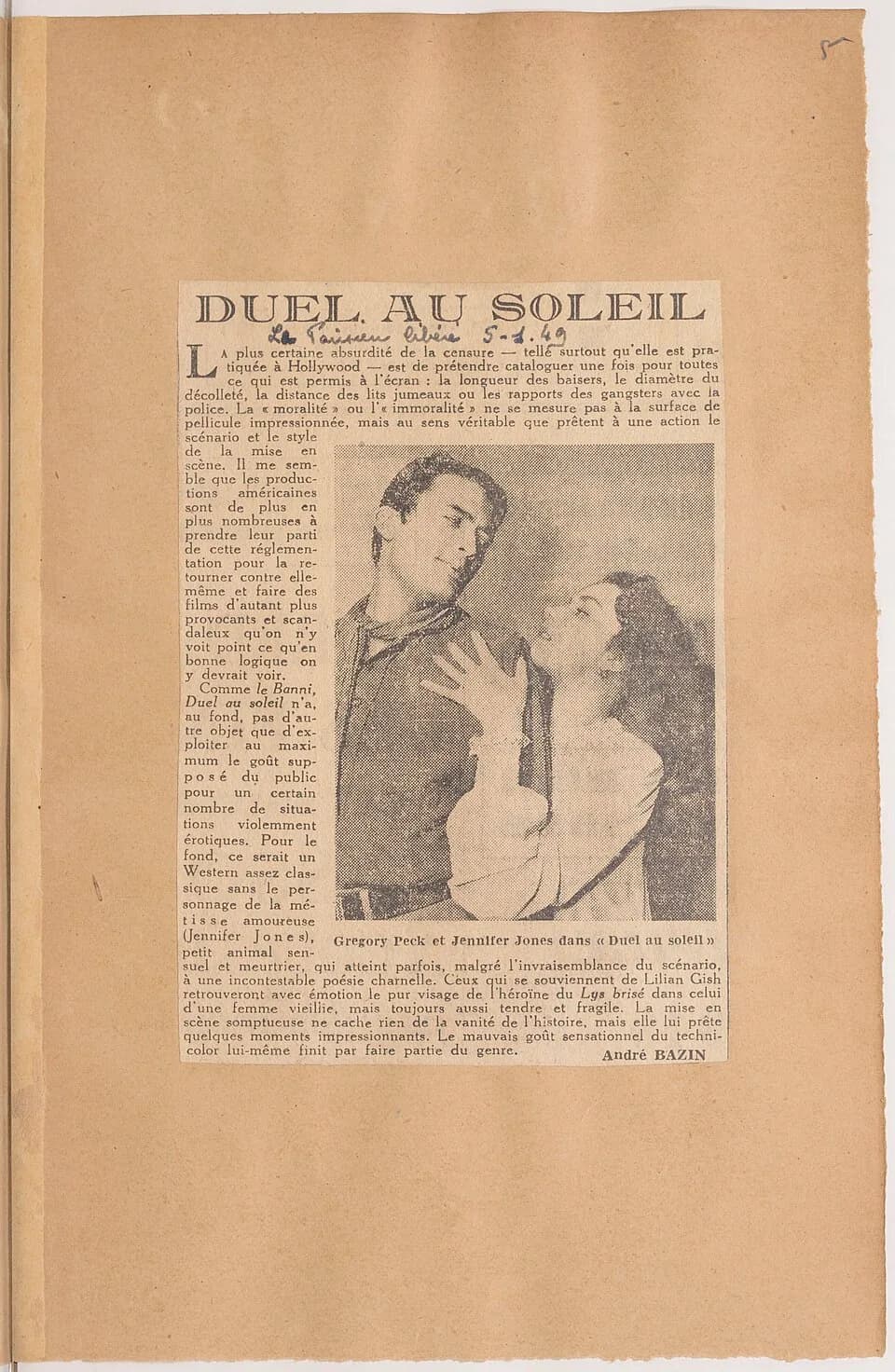 Jennifer Jones - Sujet : Duel in the sun
Contient : coupures de presse
Langue : français