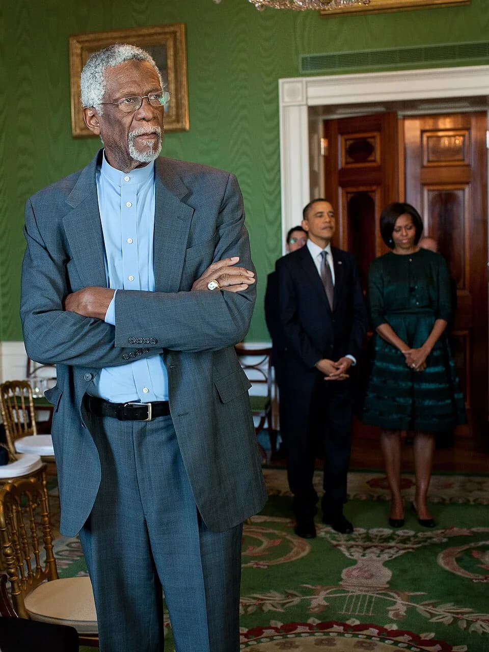 Bill Russell - American former basketball player, Bill Russell, waiting in the Green Room of the White House. He is about to receive the 2010 Presidential Medal of Freedom. Barack and Michelle Obama a