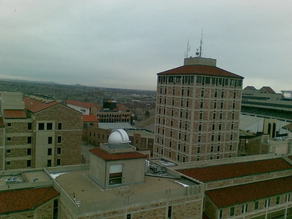 George Gamow - George Gamow tower, as seen from the JILA tower.  The stands of Folsom Field are visible in the background.