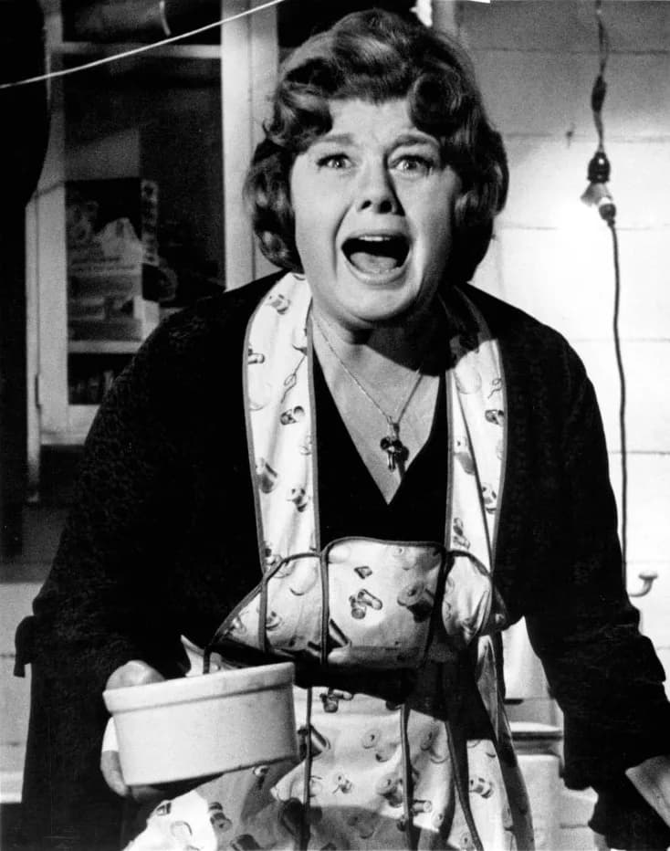 Shelley Winters - Publicity photo of American actress Shelley Winters promoting the NBC television airing of the 1971 feature film What's the Matter with Helen?.