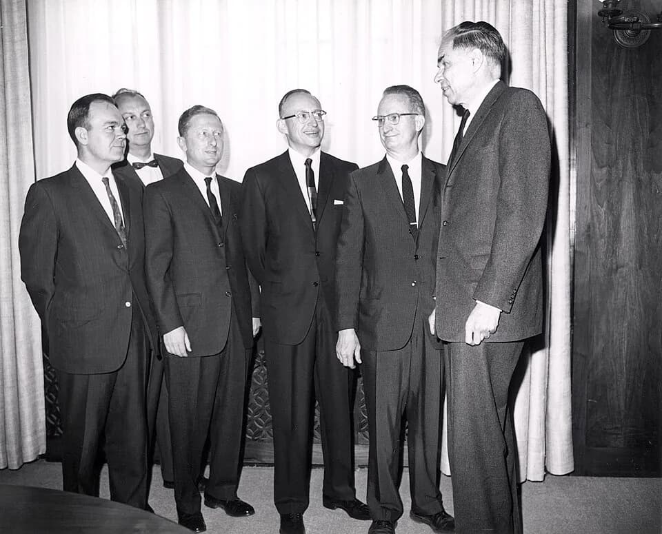James Rainwater - Lawrence Award Ceremony, 1963. Kouts, Tobias, Rosen, Taub, Rainwater and Seaborg. 

For more information or additional images, please contact 202-586-5251.