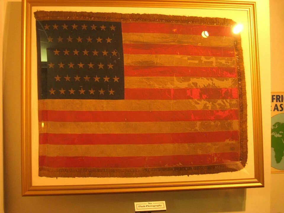 Robert Peary - Flag from Robert Peary's Greenland Expedition (1891-1892); thirteen stripes and 43 stars. Exhibit in the Academy of Natural Sciences, 1900 Benjamin Franklin Parkway, Philadelphia, Penns