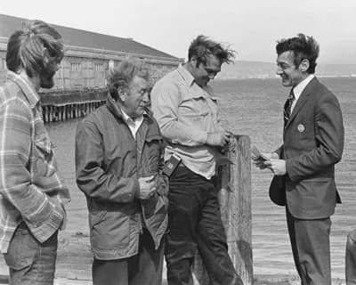 Harvey Milk - Harvey Milk (far right) campaigning for the California State Assembly with longshoremen in 1976