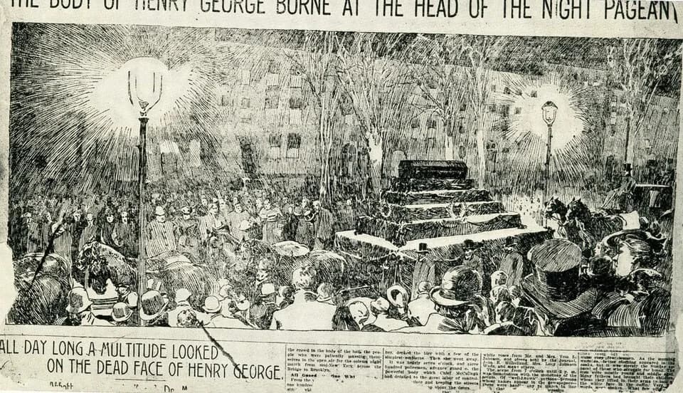 Henry George - Artist depiction of funeral procession for Henry George