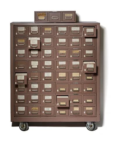 Phyllis Diller - 2003.0289.01.01; 2003.0289.01.02; Cabinet containing over 50,000 joke cards, Phyllis Diller's Gag File.