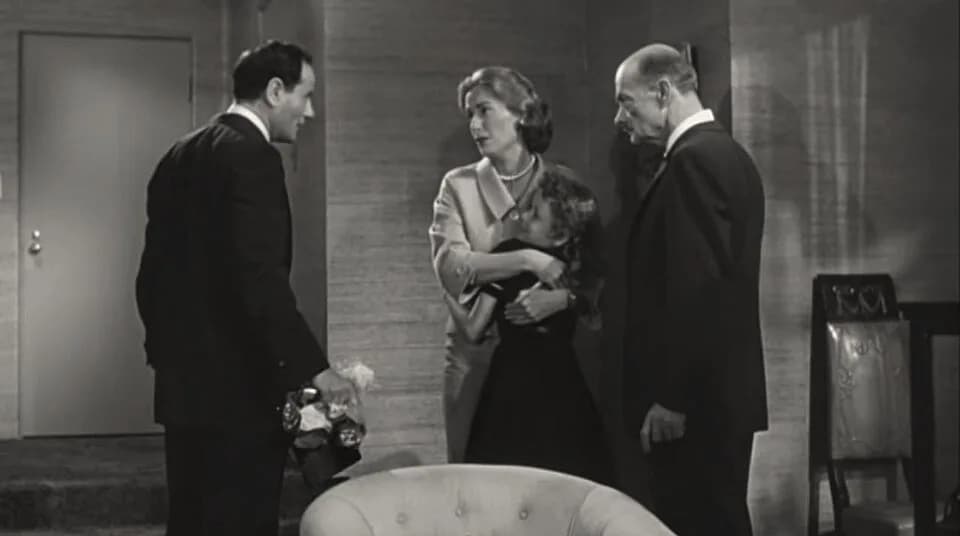 Eli Wallach - Left to right: Eli Wallach, Mary LaRoche, Cheryl Callaway, and Robert Keith in The Lineup (1958) - trailer (cropped screenshot)