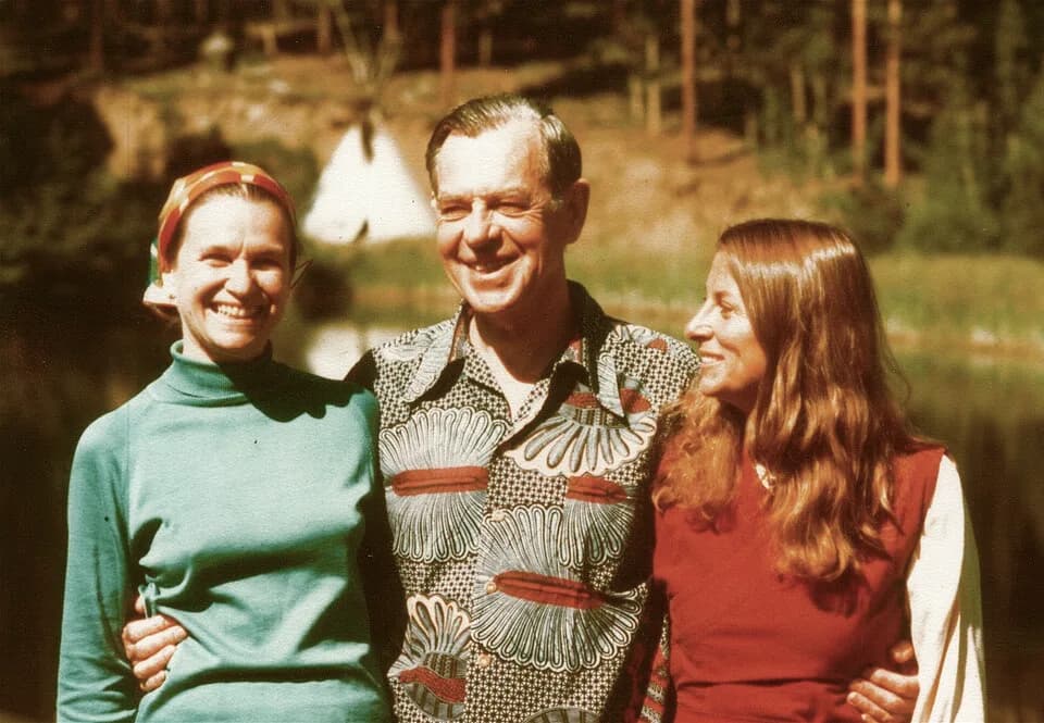 Joseph Campbell - Jean Erdman, Joseph Campbell, and Joan Halifax, Feathered Pipe Ranch, Montana, late 1970's