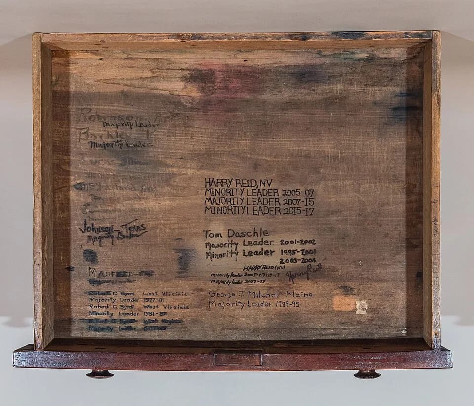 Alben W. Barkley - Senate desk X, used by Democratic leaders (Joseph T. Robinson, Alben W. Barkley, Scott W. Lucas, Ernest McFarland, Lyndon B. Johnson, Mike Mansfield, Robert Byrd, George J. Mitchell