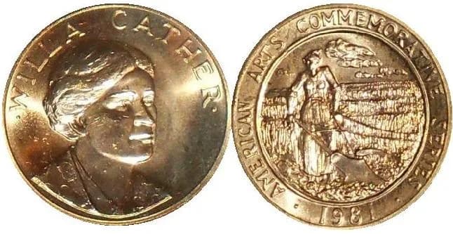 Willa Cather - Obverse and reverse of 1981 Willa Cather half ounce medallion