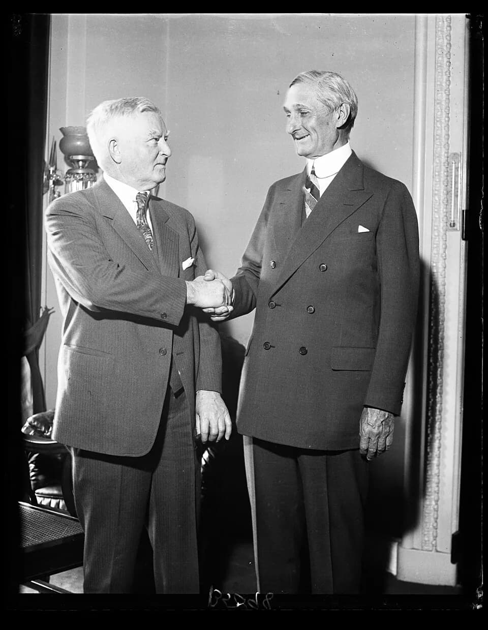 John Nance Garner - Speaker Garner greets William Gibbs McAdoo. William Gibbs McAdoo, former Secretary of the Treasury under Woodrow Wilson, received a warm greeting form Speaker of the House John N. 