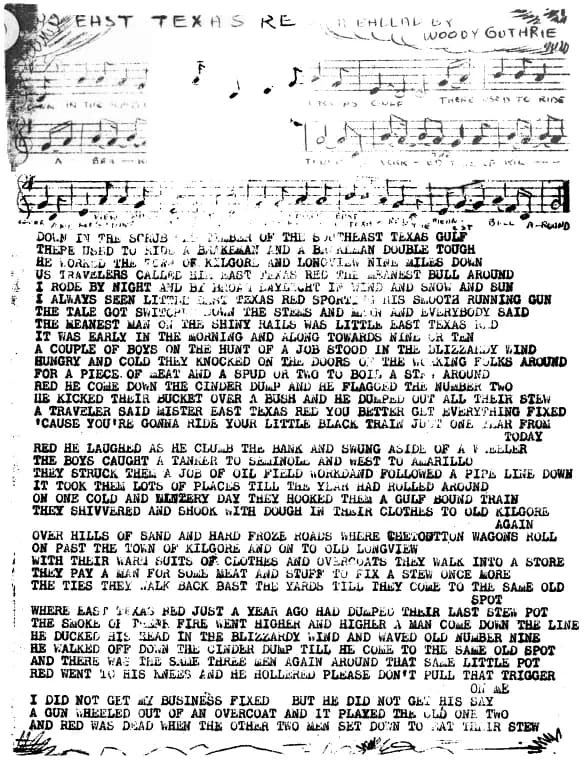 Woody Guthrie - Page from booklet of w:Woody Guthrie sheet music and lyrics