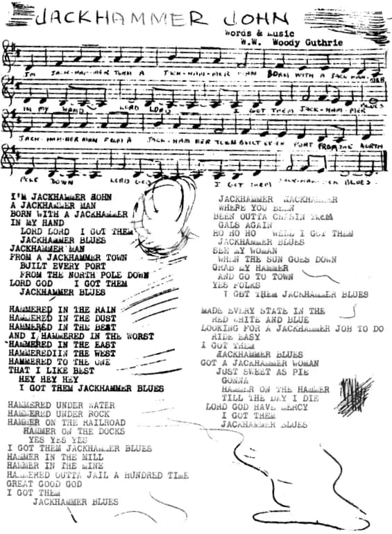 Woody Guthrie - Page from booklet of w:Woody Guthrie sheet music and lyrics