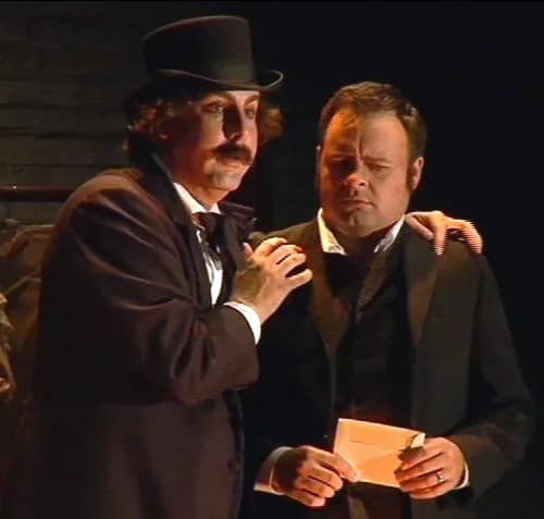 John Wilkes Booth - John Wilkes Booth (Tom O'Toole) and Jack Matthews (Aaron Engebreth) in a scene from Eric Sawyer's 2008 opera Our American Cousin