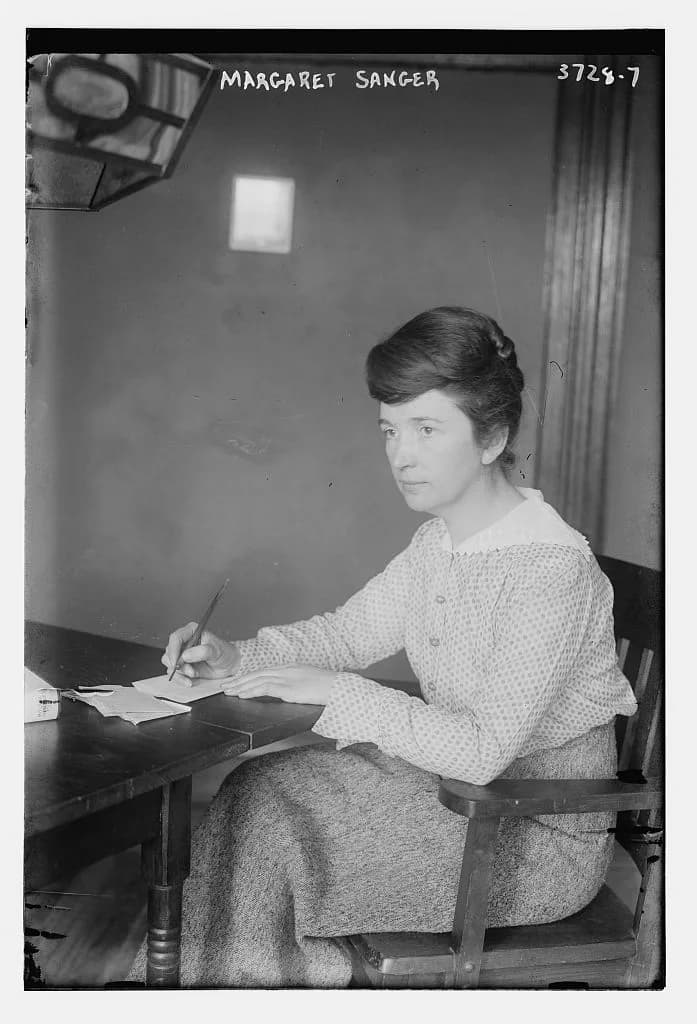 Margaret Sanger - Margaret Higgins Sanger (September 14, 1879 – September 6, 1966) in 1916 facing left with pen in hand