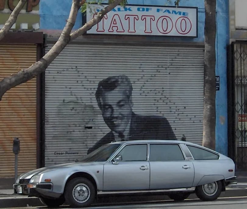 Cesar Romero - Cesar Romero and Citroën CX on Hollywood Boulevard