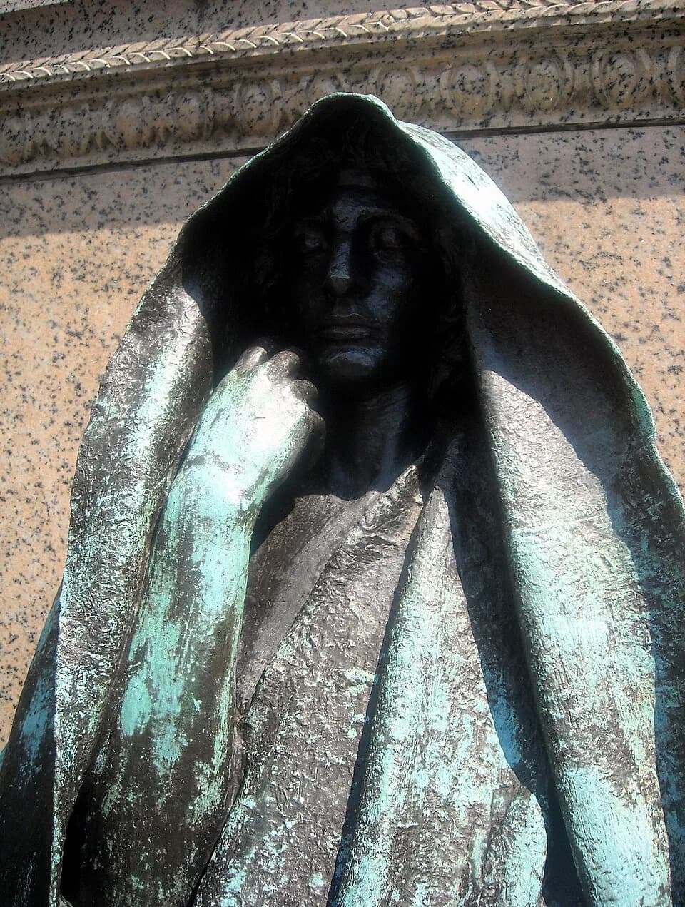 Henry Adams - Closeup of the The Peace of God, sculpted by Augustus Saint-Gaudens in 1891 and located in Rock Creek Cemetery, Washington, D.C.