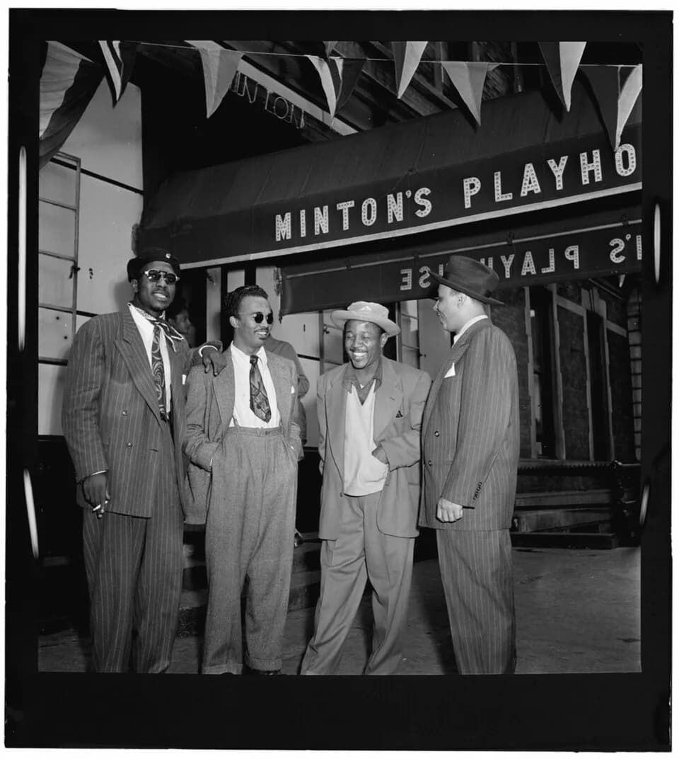 Thelonious Monk - Thelonious Monk, Howard McGhee, Roy Eldridge, Teddy Hill, Minton's Playhouse, New York, N.Y., ca. September 1947 (William P. Gottlieb)