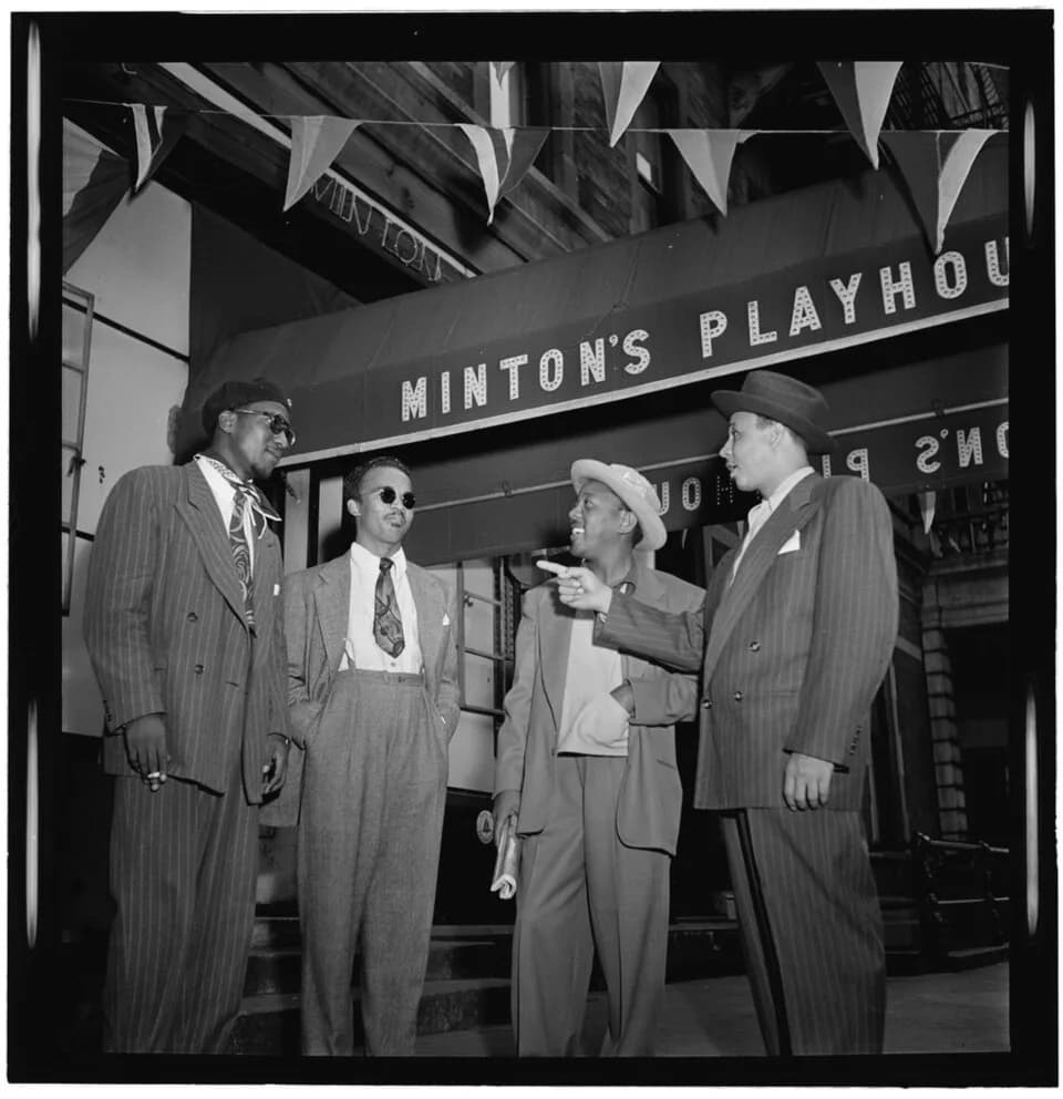Thelonious Monk - Thelonious Monk, Howard McGhee, Roy Eldridge, and Teddy Hill, Minton's Playhouse, New York, N.Y., ca. Sept. 1947 (Photograph by William P. Gottlieb)