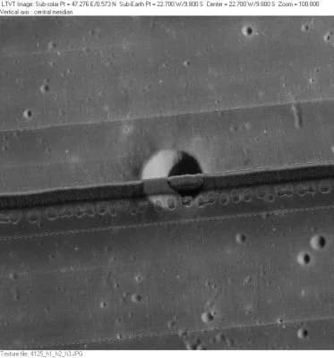 Gerard Kuiper - LO-IV-125H The streak across the middle of the frame is a defect in the development of the Lunar Orbiter film.