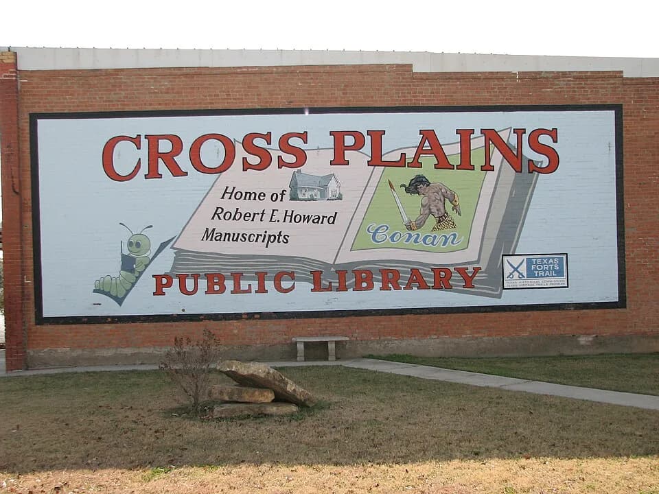 Robert E. Howard - Mural at the Cross Plains Public Library, home of the Robert E. Howard Manuscripts.  On the Texas Forts Trail.