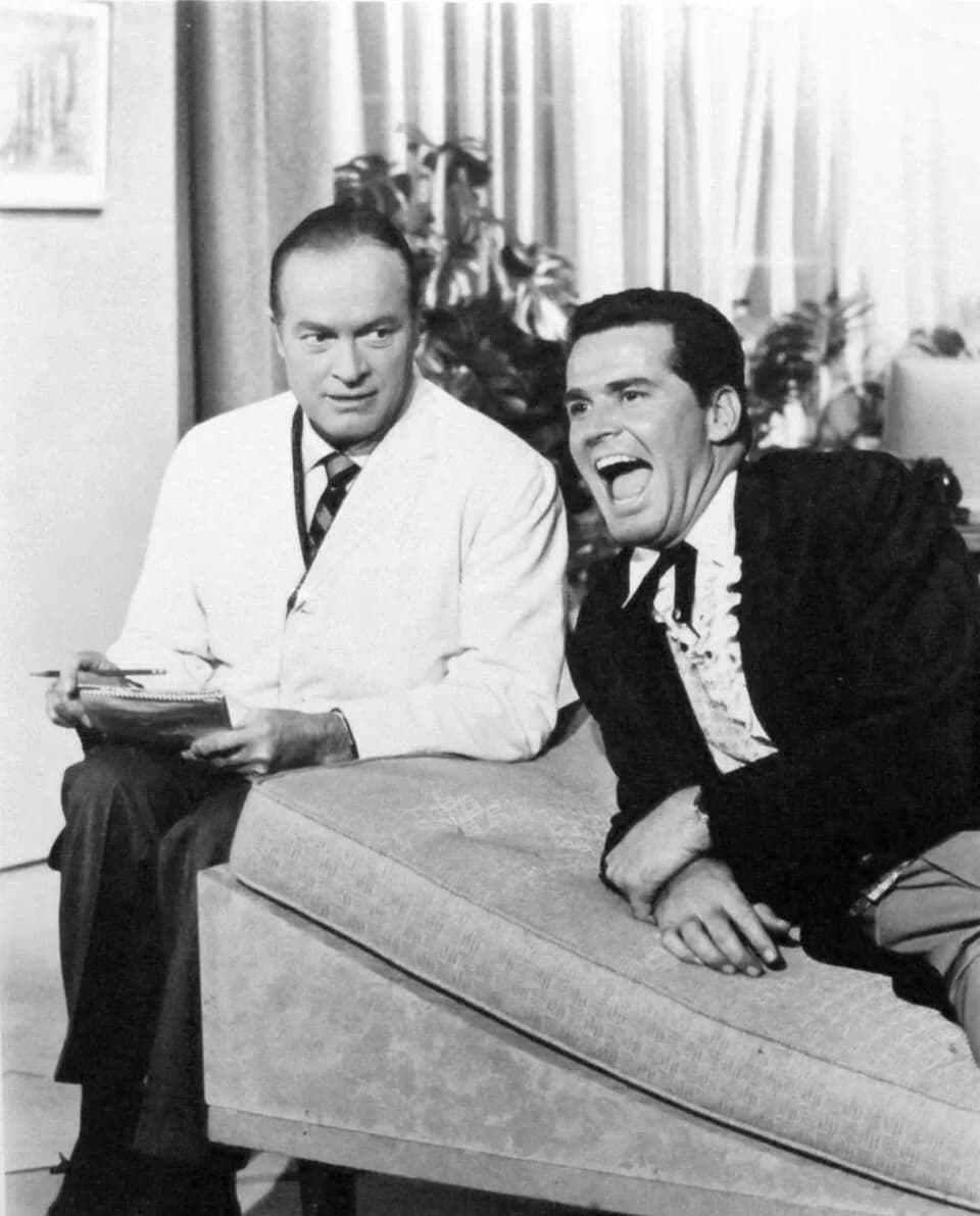 James Garner - Photo of Bob Hope and James Garner rehearsing a skit for the television special The Bob Hope Buick Show.