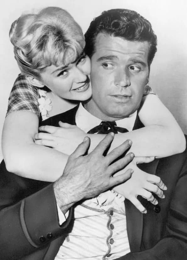 James Garner - Publicity photo of Connie Stevens and James Garner as Bret Maverick from the television program Maverick.  This is from "Two Tickets to Ten Strike".