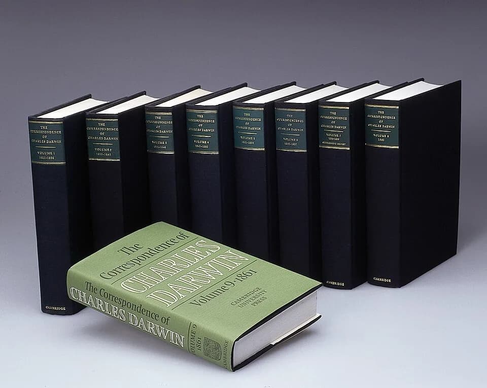Charles Darwin - Charles Darwin, Photograph of stack of nine volumes of correspondence.

Wellcome Images
Keywords: Charles Robert Darwin