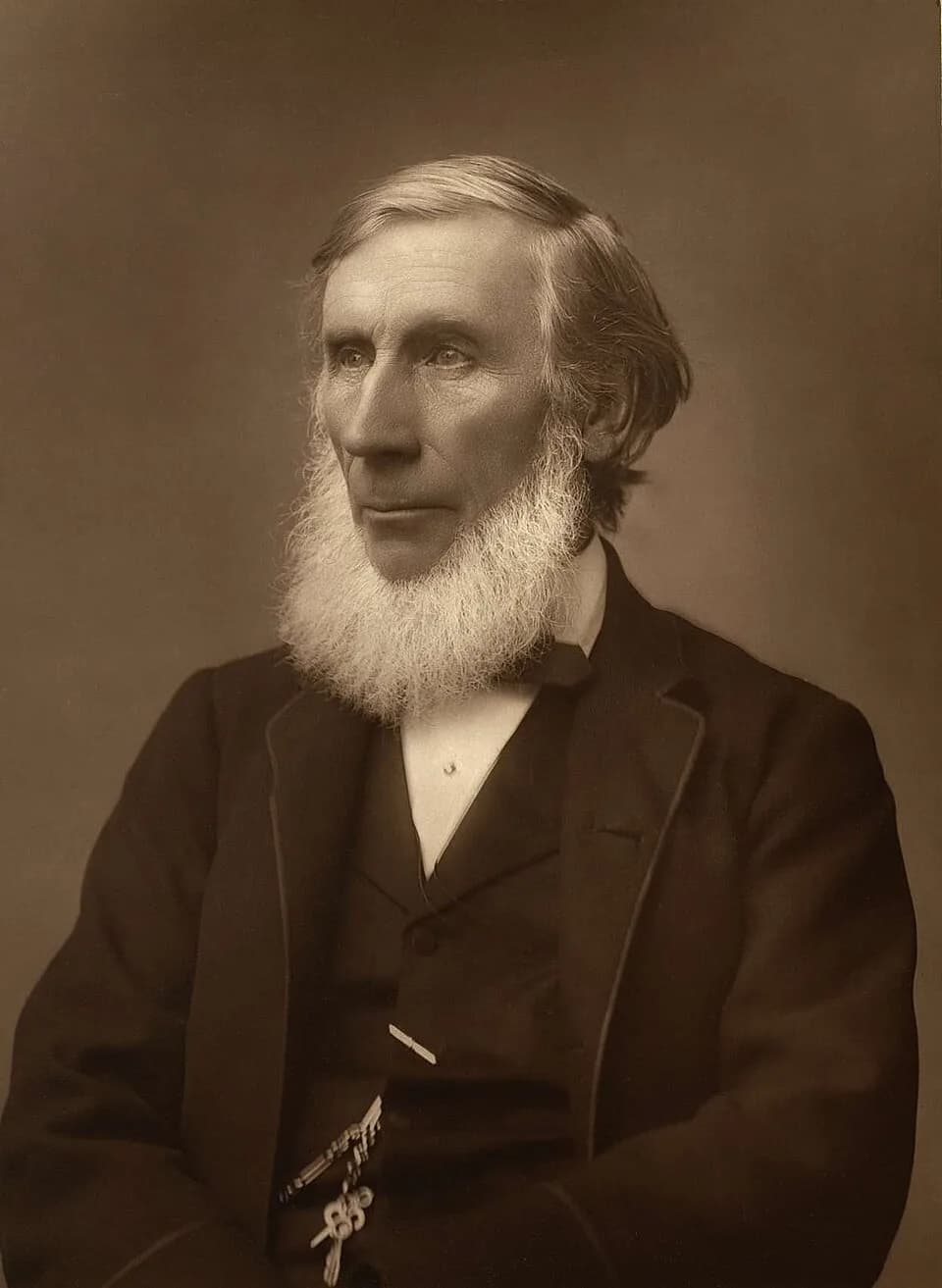 John Tyndall - This image digitally reproduces a photograph (ca. 1885) of John Tyndall, an Irish natural philosopher and scientist . The original, tentatively identified as a Woodburytype , is held in