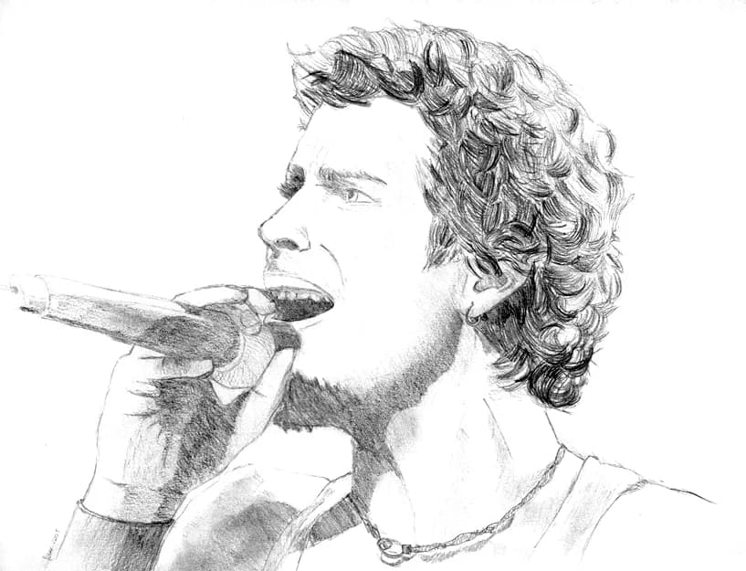 Chris Cornell - Portrait of Chris_Cornell. Orginal description: 2005. Es de una foto de Chris Cornell. Quise probar de hacer una cara con alguna expresión.