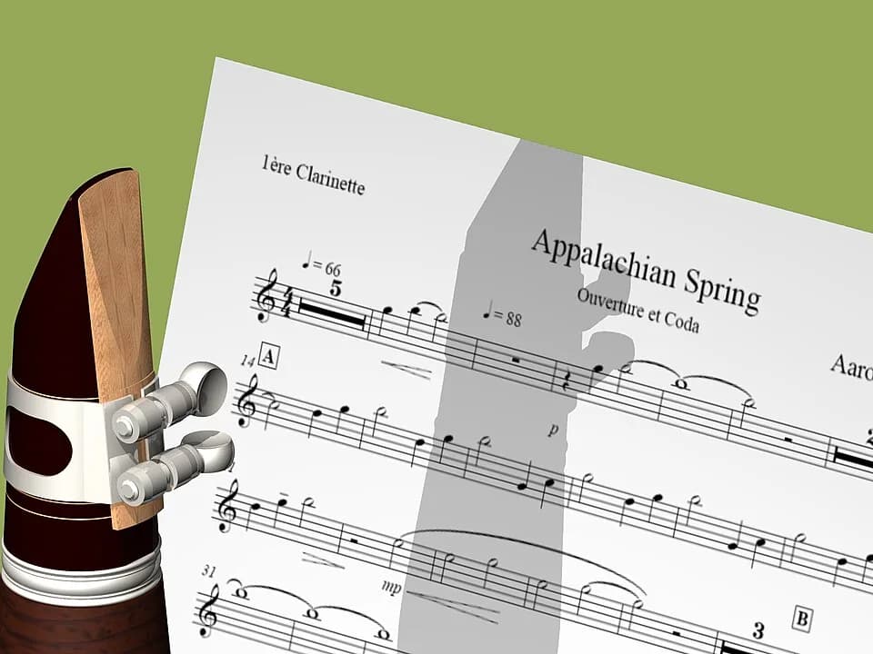 Aaron Copland - Image de synthèse représentant une clarinette devant une partition.