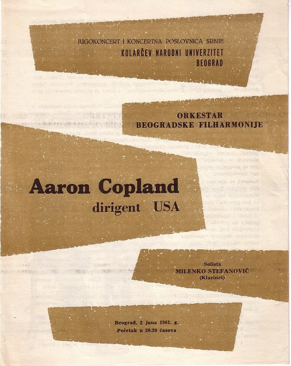 Aaron Copland - Aaron Copland's concert| in Belgrade, Yugoslavia, held on June 2, 1961, with soloist Milenko Stefanovic and Belgrade Philharmonic Orchestra.
