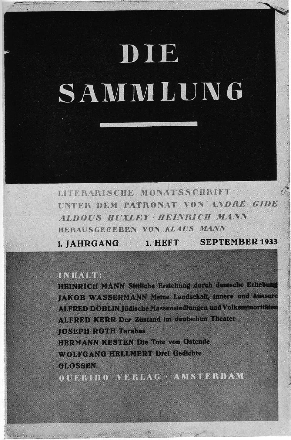 Klaus Mann - Cover "Die Sammlung" September 1933
Magazine of German exil-writers in Amsterdam

Photograph taken by me from an original issue in my possession