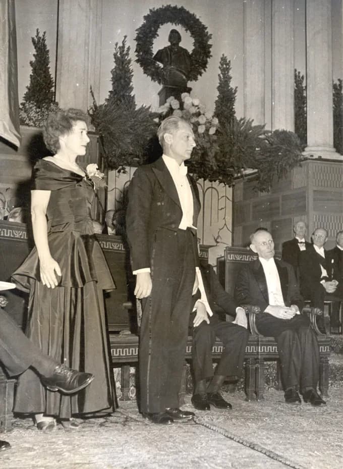 Carl Ferdinand Cori - Gerty and Carl Cori at the Nobel Prize award presentation in Stockholm, Sweden on December 10, 1947