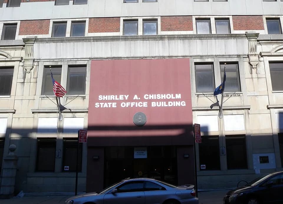 Shirley Chisholm - Looking north across Hanson Place at Chisholm Building, so named about 2005, on a sunny winter midday.