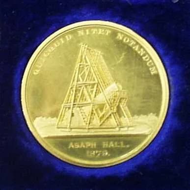 Asaph Hall - This is the actual Gold Medal of the Royal Astronomical Society that was awarded to Asaph Hall in 1879.