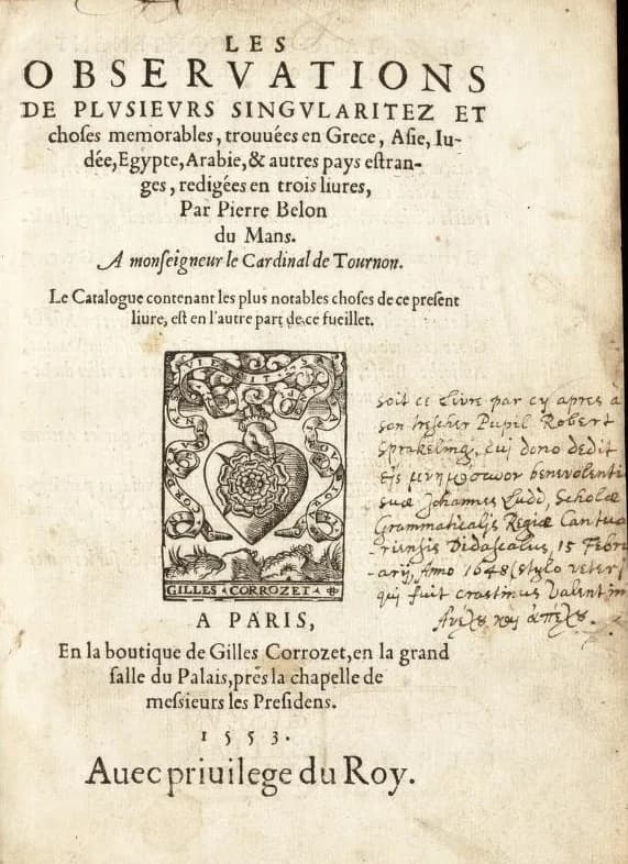 J. Paul Getty - Pierre Belon, Observations, title page. Getty Research Institute copy