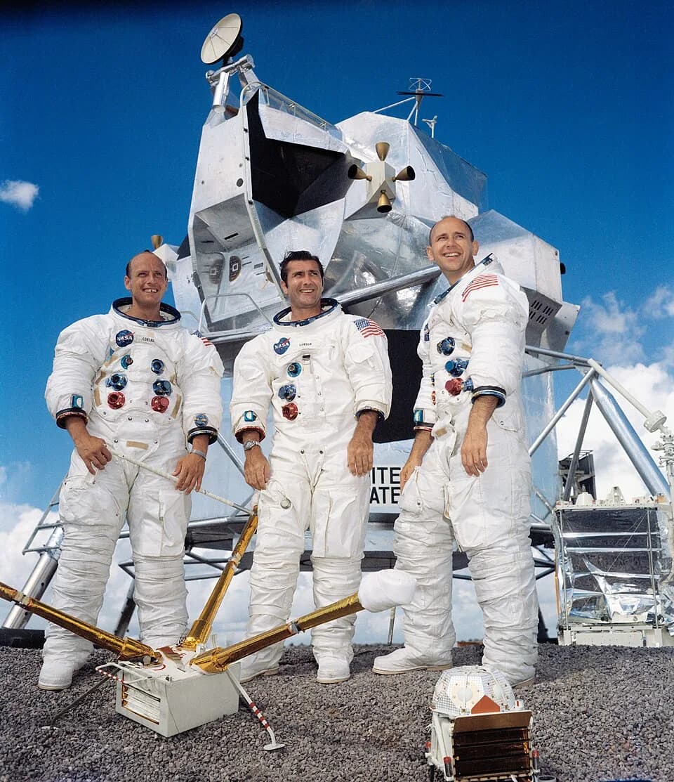 Alan Bean - Portrait of the prime crew of the Apollo 12 lunar landing mission. From left to right they are: Commander, Charles "Pete" Conrad Jr. Command Module pilot, Richard F. Gordon Jr. and Lunar M
