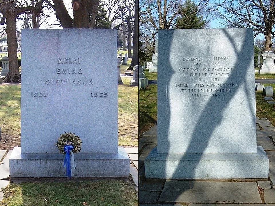 Adlai Stevenson II - Headstone (front and back) of Adlai Ewing Stevenson II.