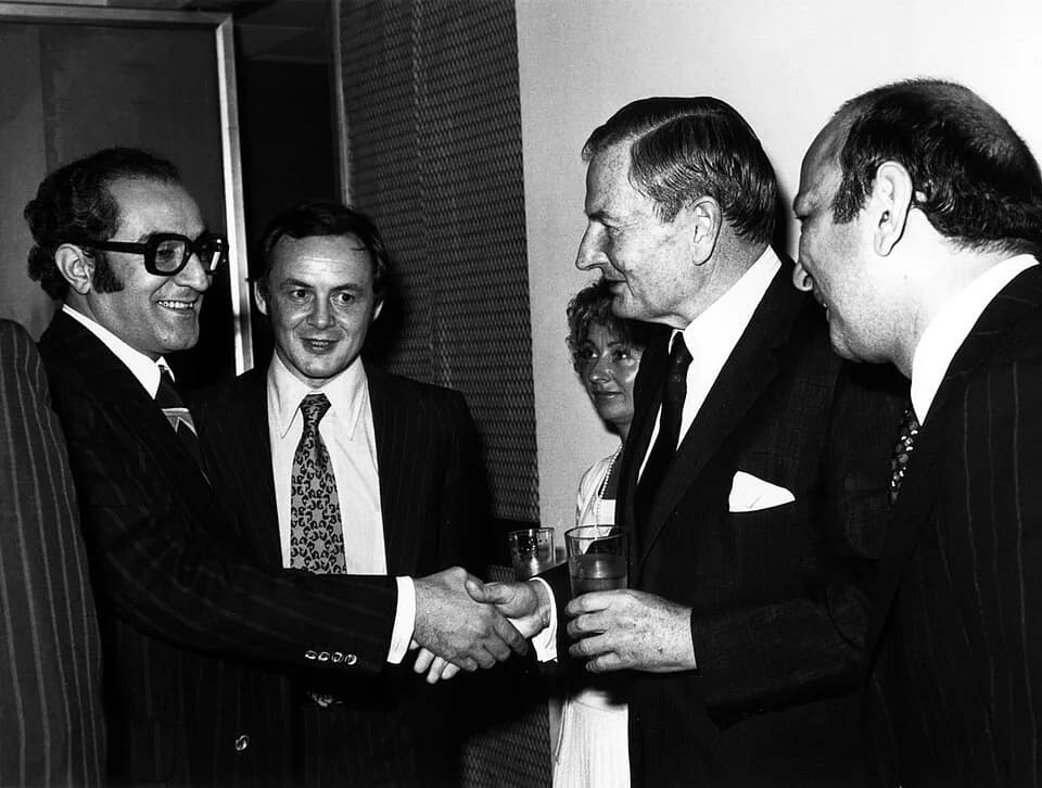 David Rockefeller - David Rockeffeler on his visit to Bahrain and Abu Dhabi in 1979, .seen here with Dr. Jawad Hashim. Nemir Kirdar (a Chase Manhattan officer) seen on the right.